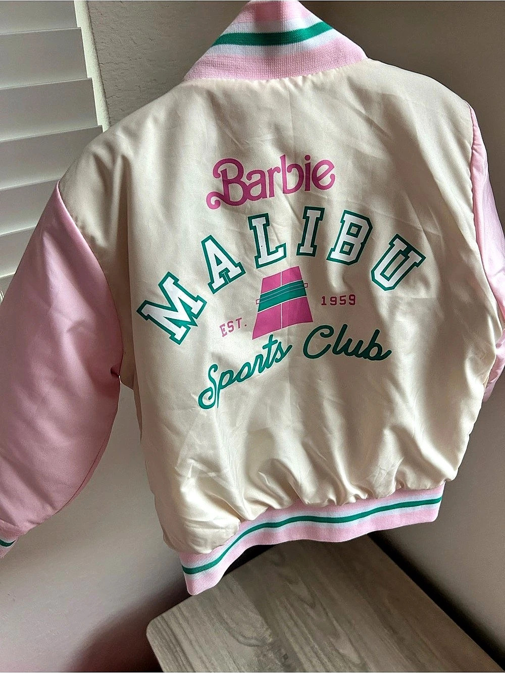 Barbie toddler girls Sports Club Varsity Jacket Pink & Cream Size 4T